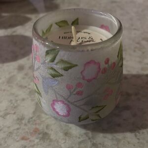 “New” Floral Frosted Glass 8.82 oz Candle -Hibiscus & Pink Guava
